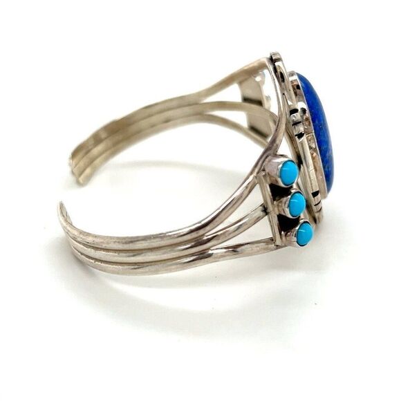 Stunnning Silver Lapis Lazuli & Turquoise Cuff - Picture 3 of 9